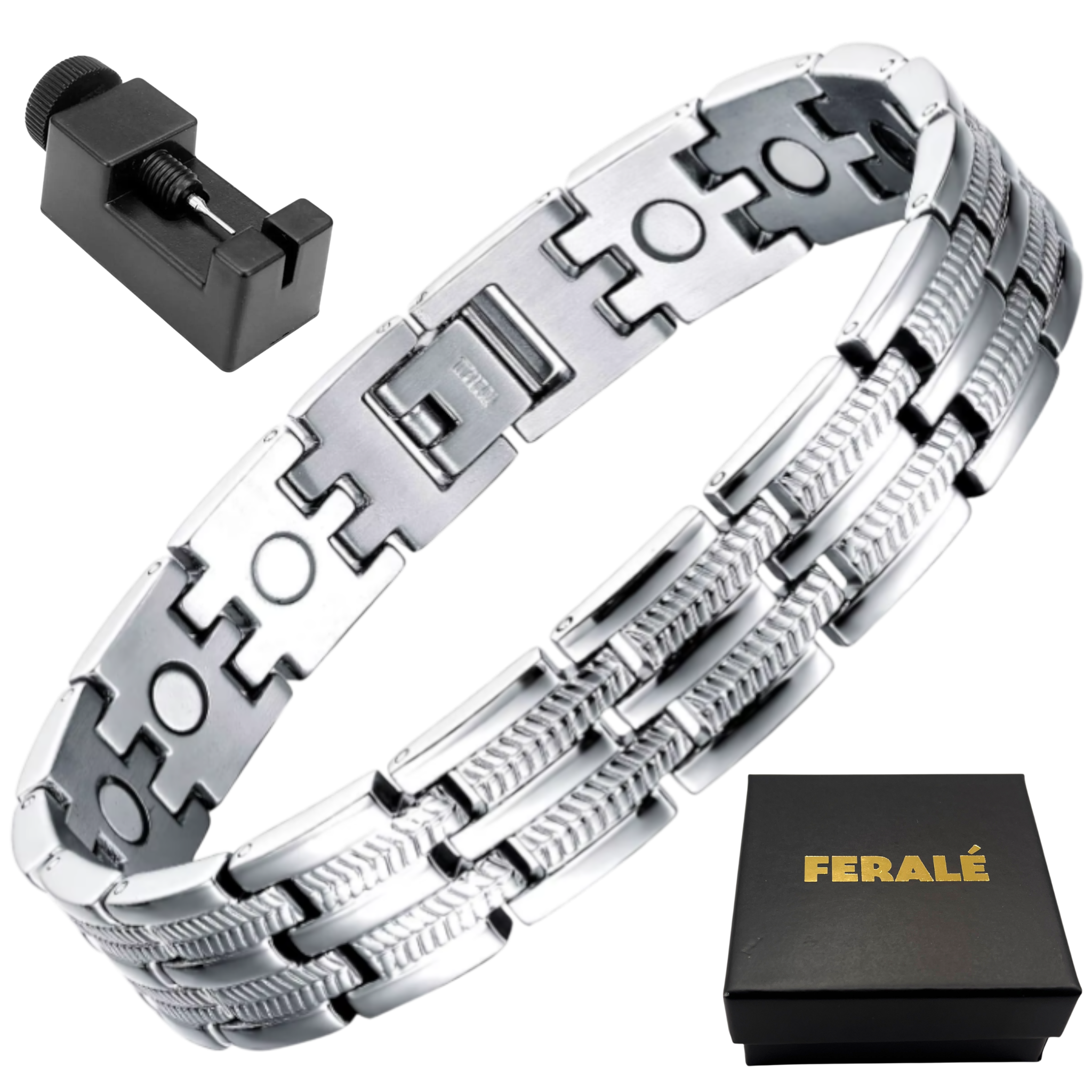 Bransoleta Tytanowa Męska Srebrna Elegancka Z Magnesami Zdrowotna