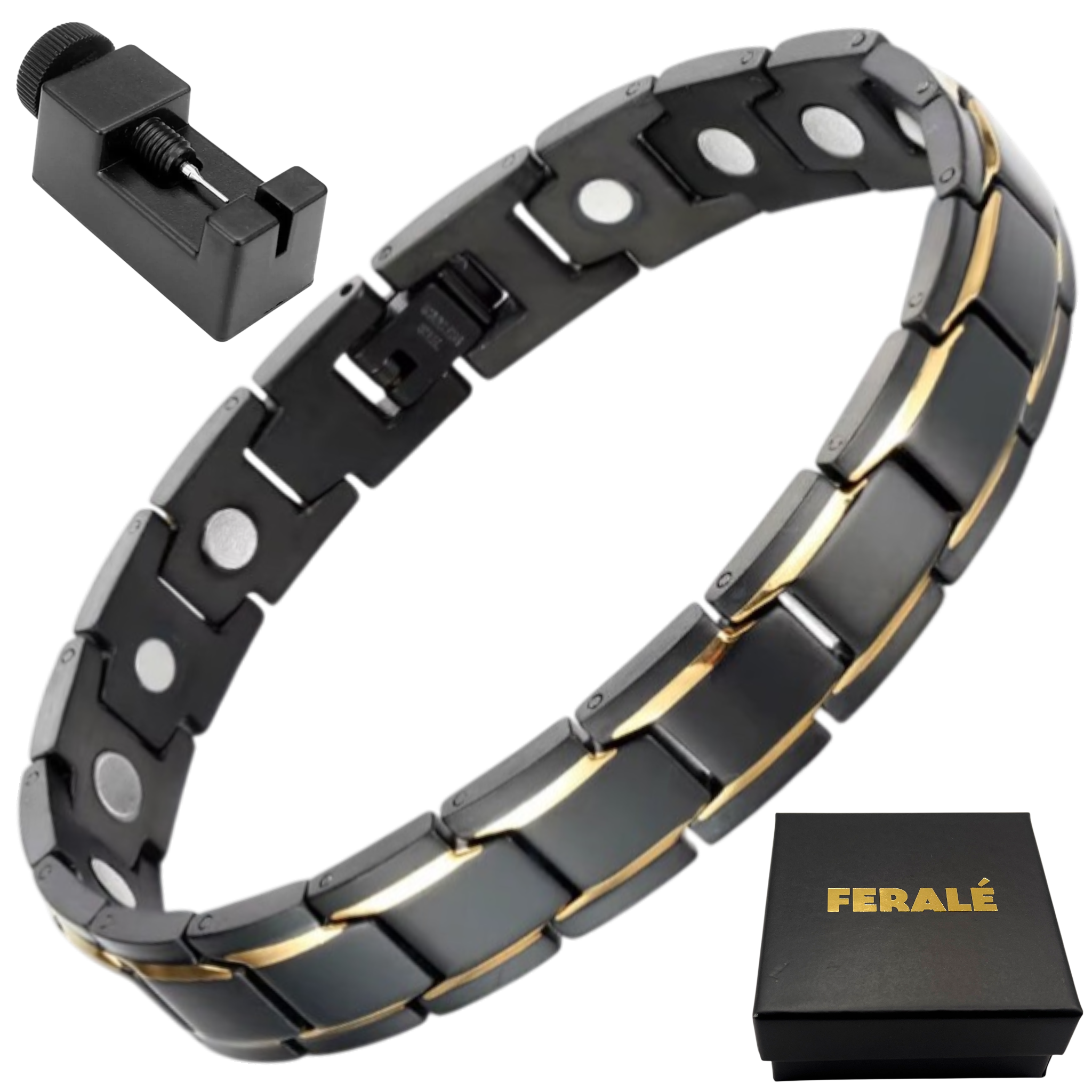 Bransoletka Męska Magnetyczna Stal Nierdzewna Czarno-Złota