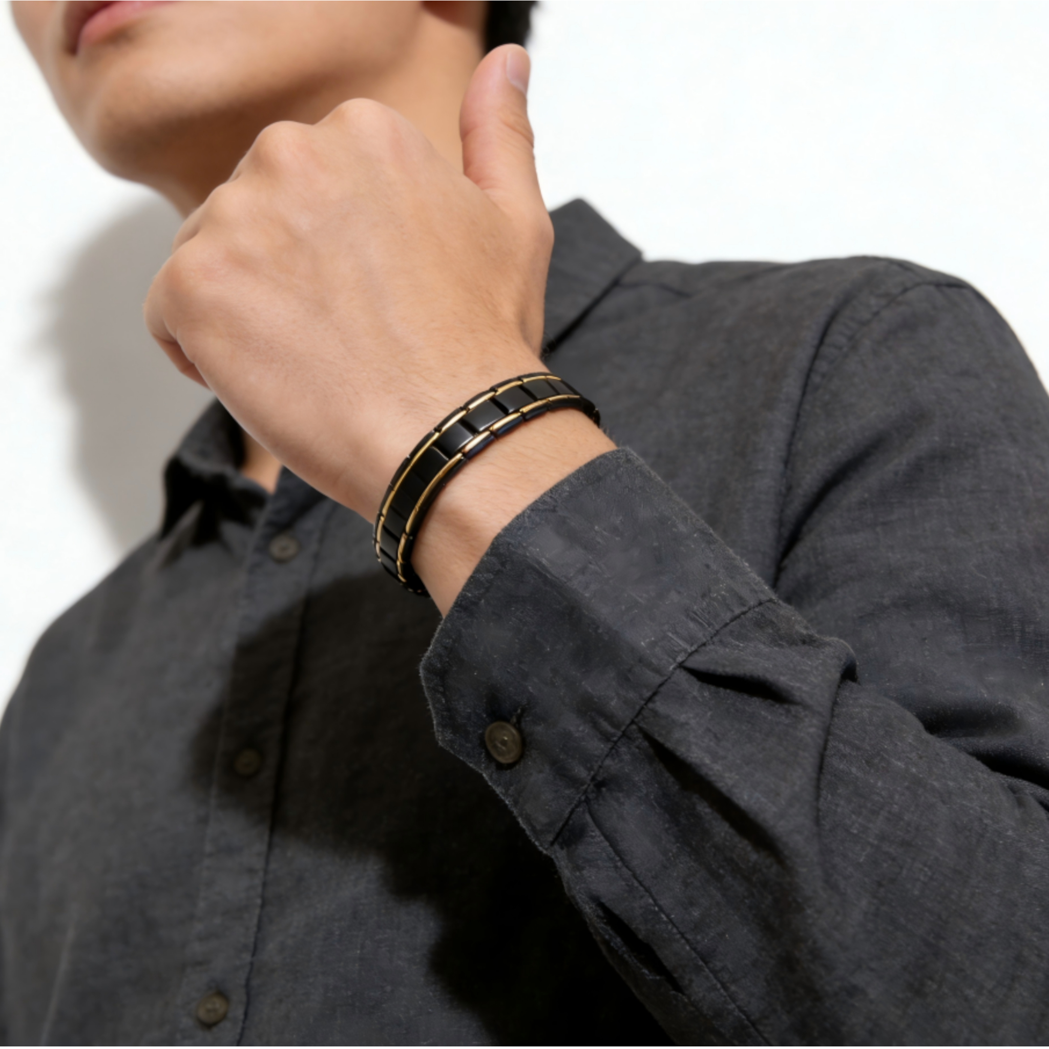 Bransoletka Męska Magnetyczna Stal Nierdzewna Czarno-Złota
