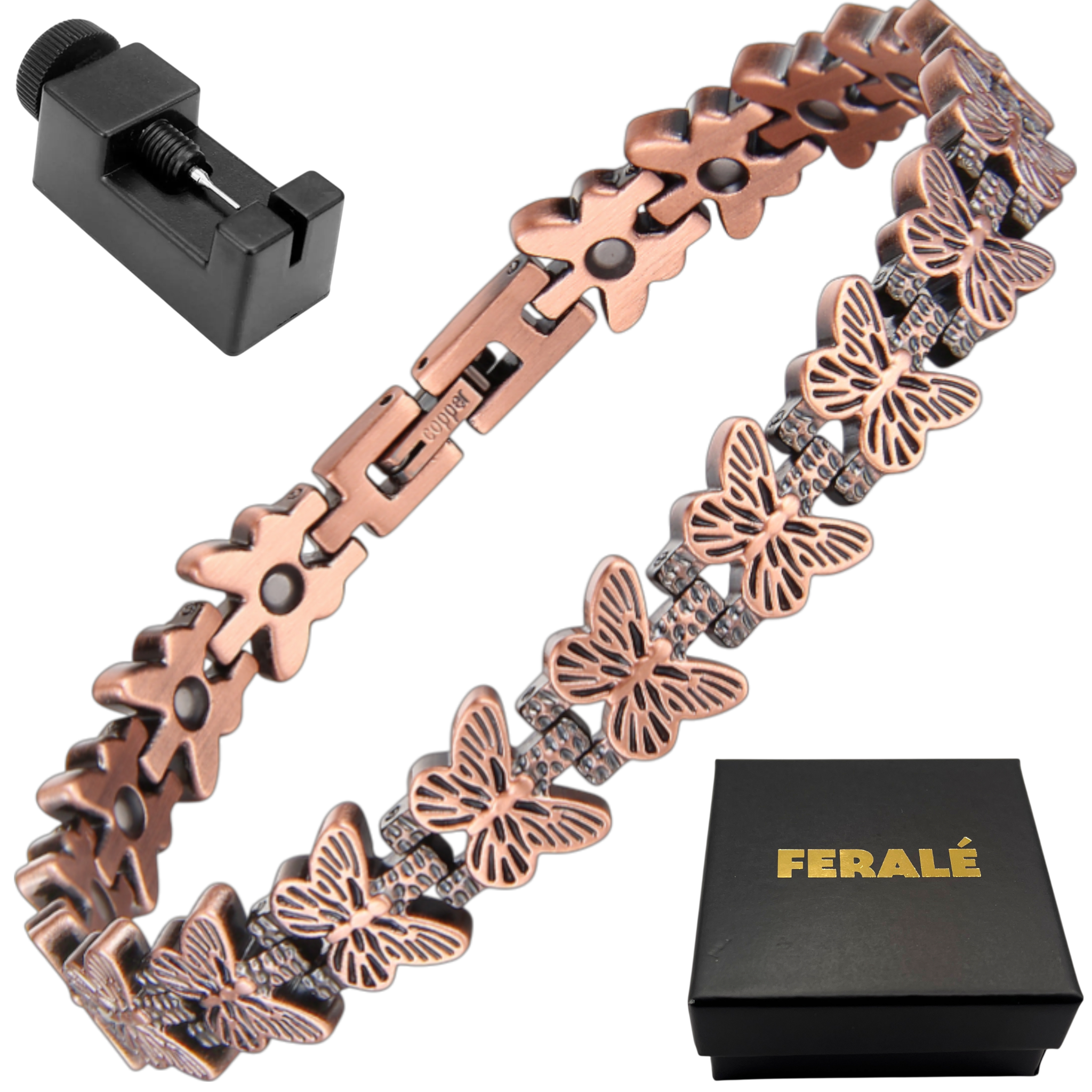 Bransoletka Miedziana z Motylem 99,9% Czystej Miedzi Magnetyczna Zdrowotna