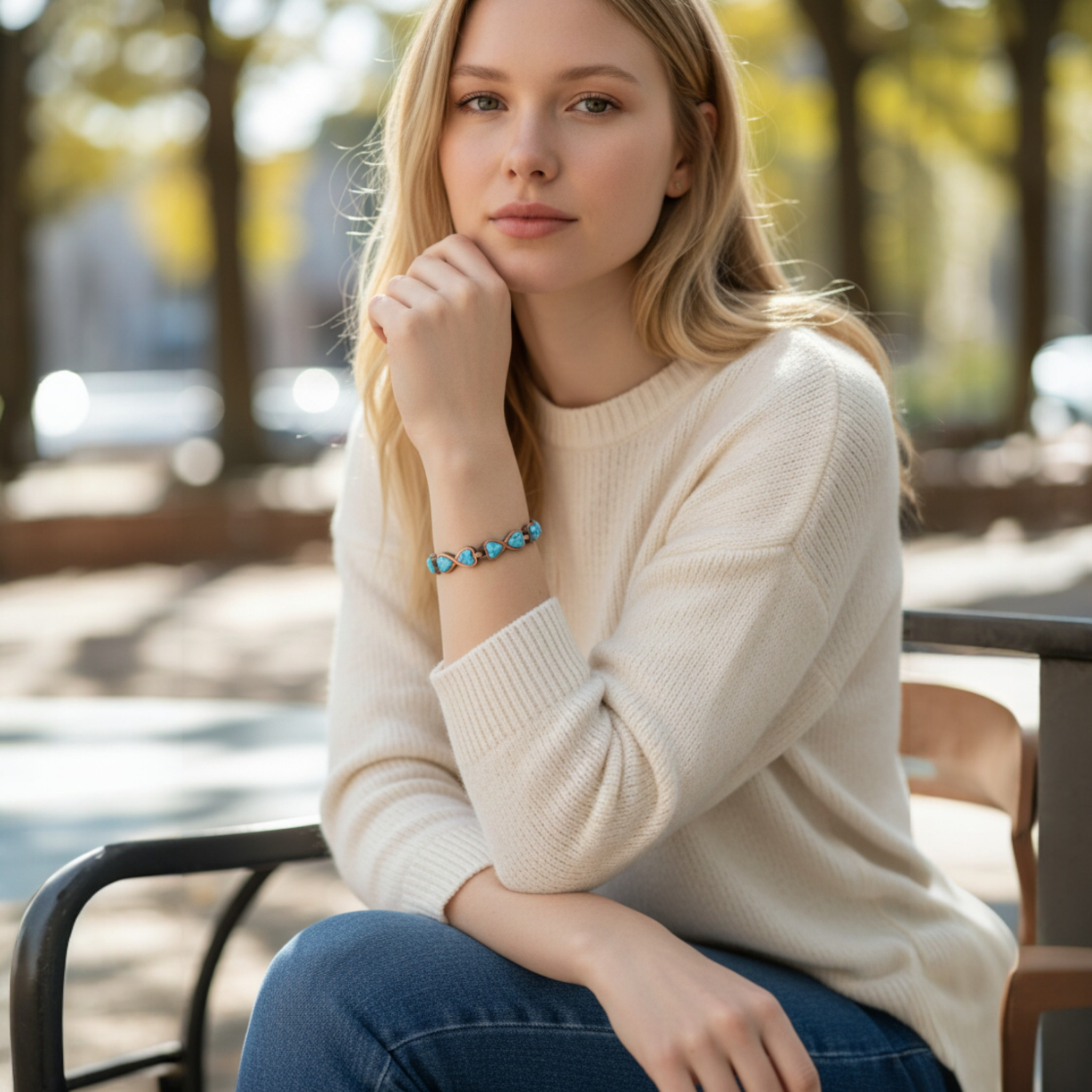 dziewczyna z bransoletka miedziana na lewej rece