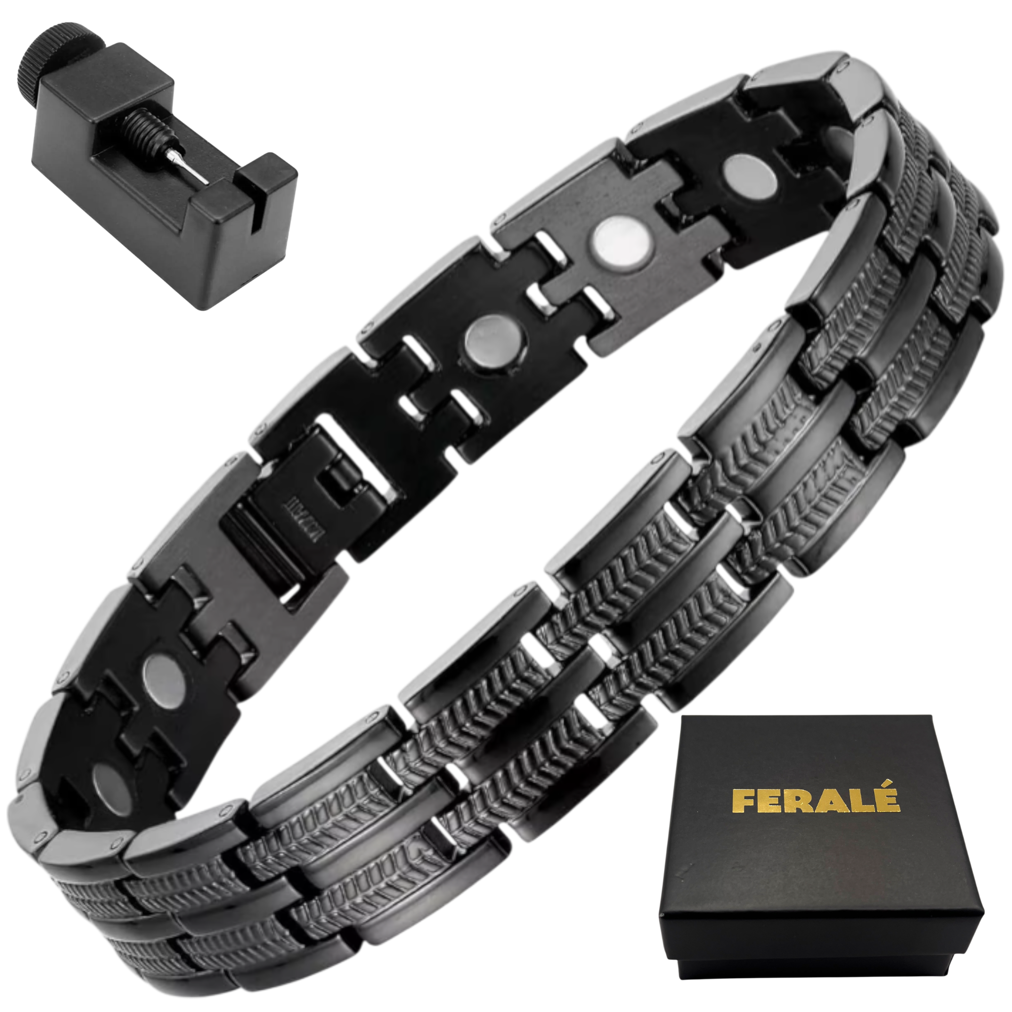 Bransoleta Męska Tytanowa Czarna  Elegancka Z Magnesami Zdrowotna