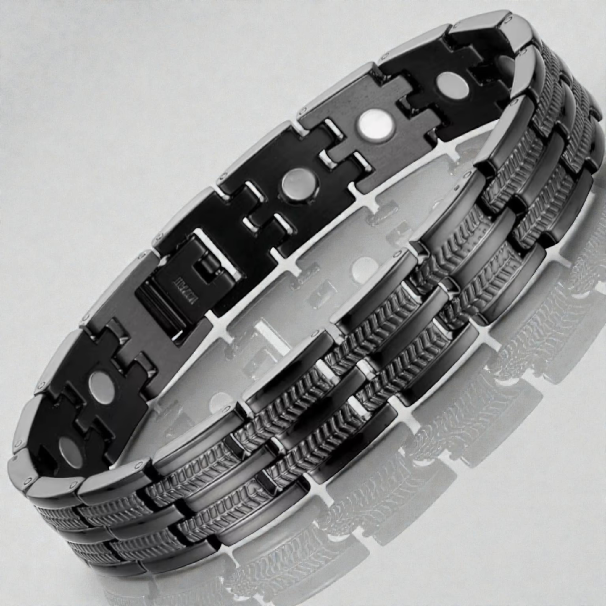 Bransoleta Męska Tytanowa Czarna  Elegancka Z Magnesami Zdrowotna