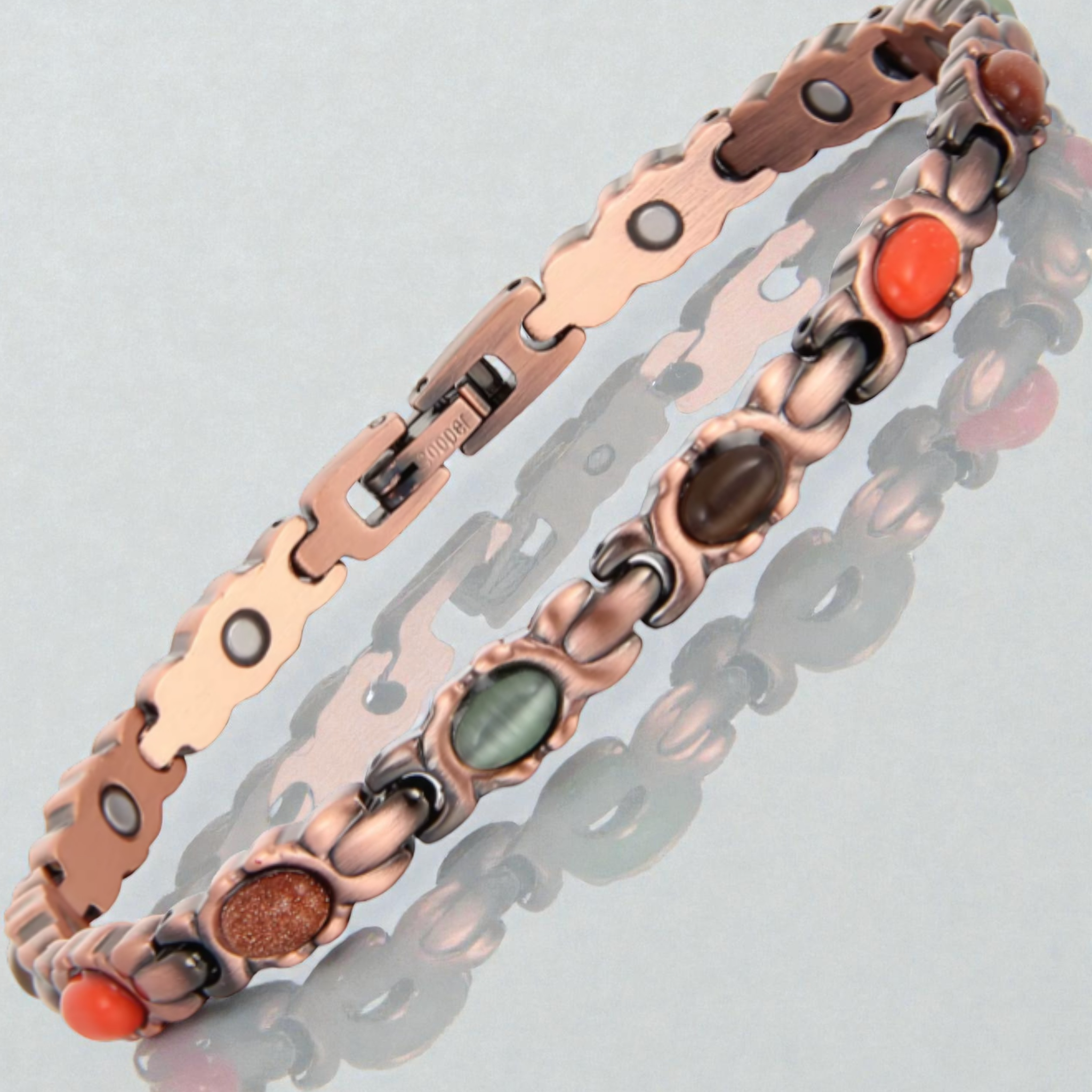 Bransoletka Z Miedzi 99,9 % Kamienie Naturalne Kamień Pustynie Kocie Oko