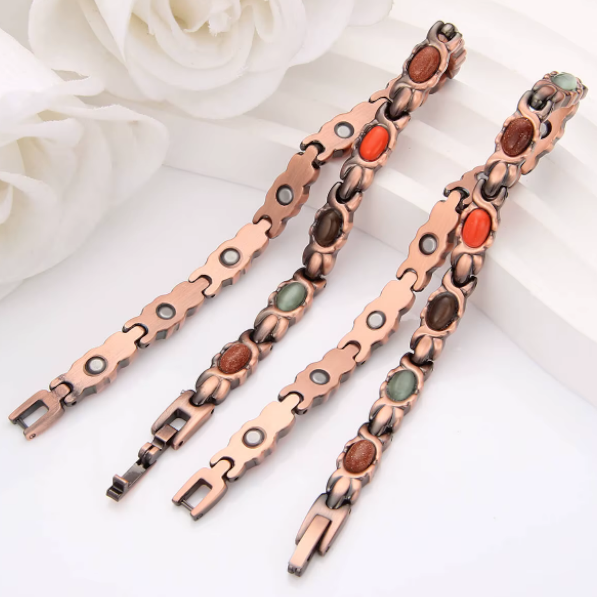 Bransoletka Z Miedzi 99,9 % Kamienie Naturalne Kamień Pustynie Kocie Oko