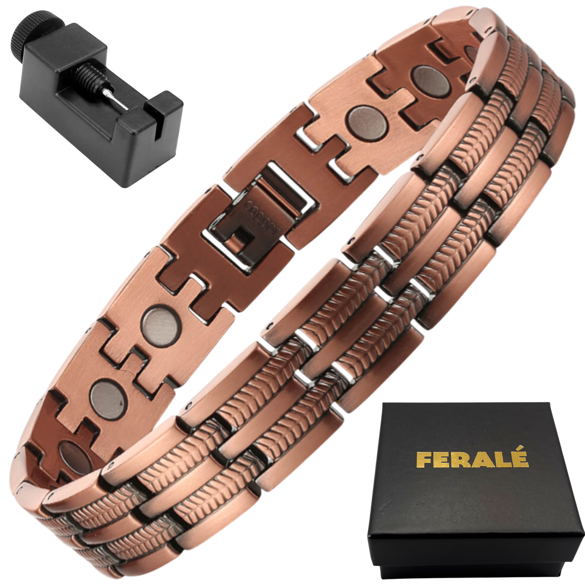 Bransoleta Męska Miedziana Z Magnesami 99,9% Miedź Zdrowotna