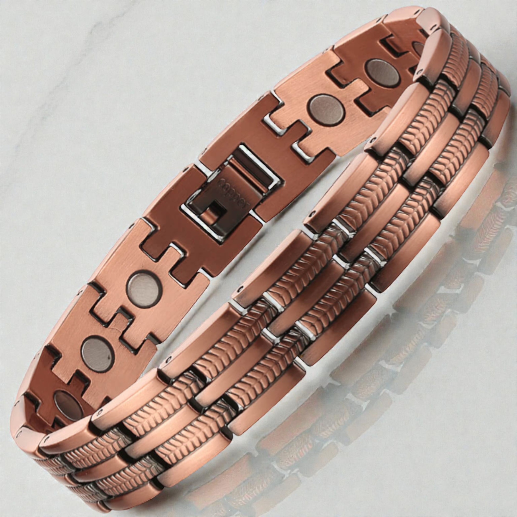 Bransoleta Męska Miedziana Z Magnesami 99,9% Miedź Zdrowotna