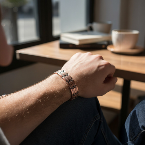 Bransoleta Męska Miedziana Z Magnesami 99,9% Miedź Zdrowotna