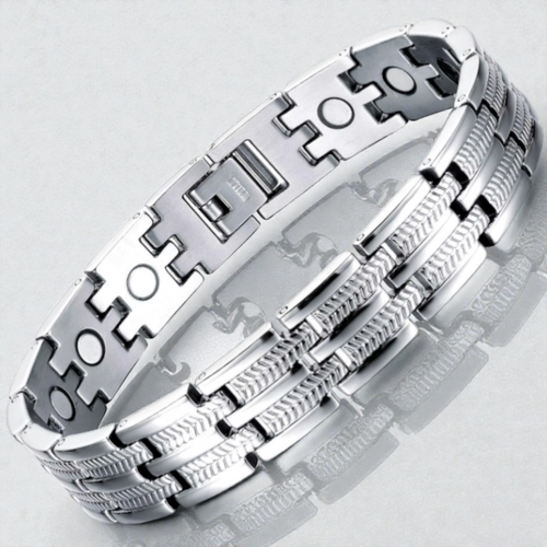 Bransoleta Tytanowa Męska Srebrna Elegancka Z Magnesami Zdrowotna