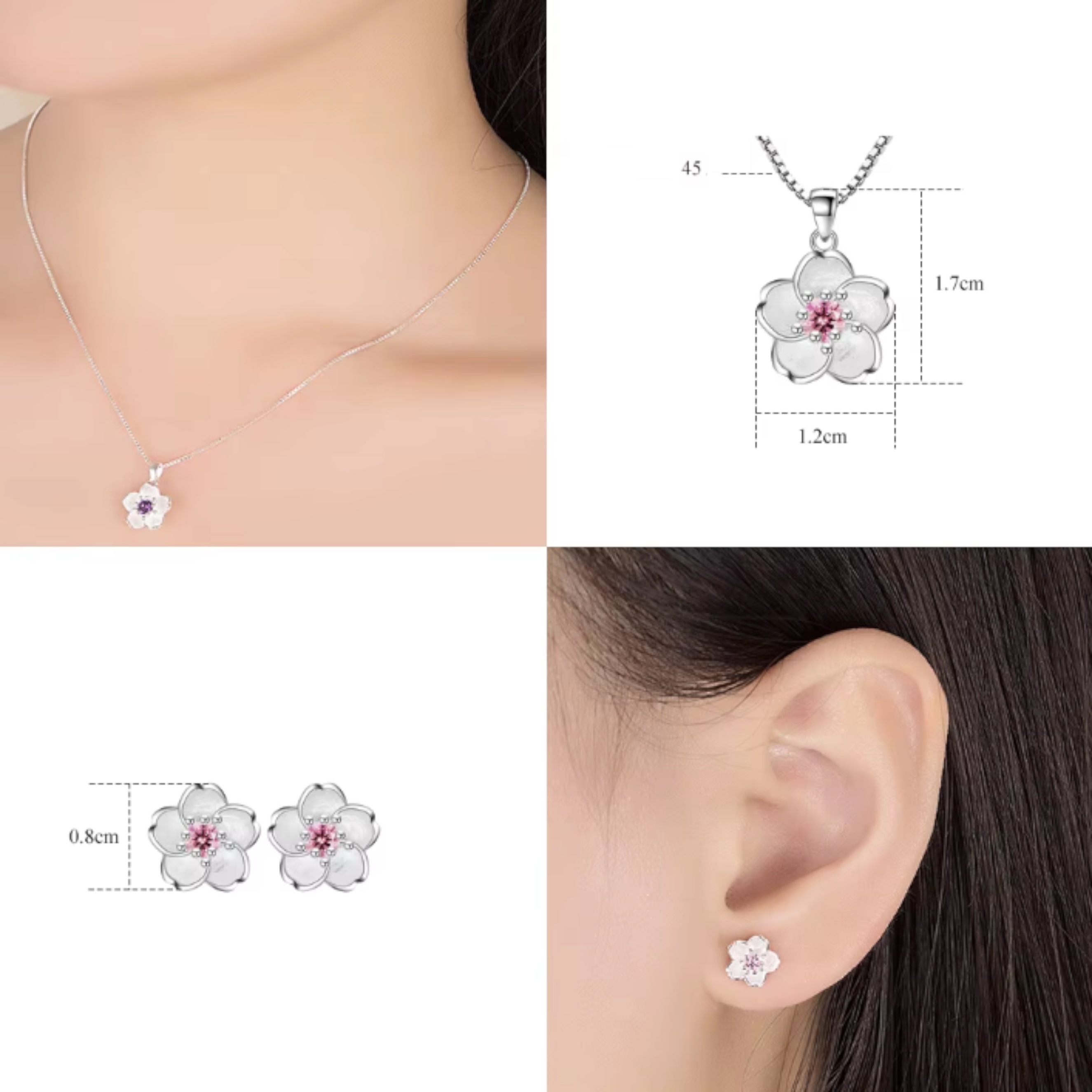 Srebrny Komplet Biżuterii Naszyjnik Kolczyki z Motywem Kwiatów